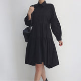 2000s fashion Spring 2024 Korean Style Drop-Shoulder Lantern Sleeve Stitching Large Skirt Shirt Dress + Knitted Vest