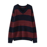 Chicdearshop bm Vintage Striped Loose Sweater Women's BM Coat Stitching V-neck Twist Sweater Top