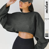 Chicdearshop fall inspo outfits Autumn Sweater Women's Solid Color Short Pullover Loose Cropped Top round Neck Sweatshirt