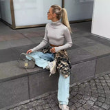 Cropped Sweater with Cropped Navel, Slim-Fit and Slimming Turtleneck Long-Sleeved Top