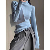 fall street women's outfits Blue Half Turtleneck Knitted Bottoming Shirt for Women New Autumn and Winter 2024 Inner Sweater Slim Slimming Slim Top for Women