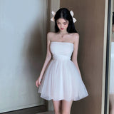 birthday outfit Tube Top Skirt Sexy Backless Mesh Fluffy Skirt New Korean Style Small Dress Jumpsuit