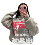 90s streetwear Wind Spider Web Letter Print Sweater Women's New Street Hip Hop Hooded Pullover Halloween