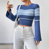 womens christmas outfit Black Friday round Neck Striped Lazy Fashion Sweater Thread Pit Horn Long Sleeve Sweater