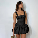 dress Summer 2024 New Strap Short Skirt Style French Fashion Pleated Fluffy Dress