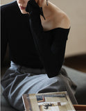 sweater outfits Elegant Slim Drop Shoulder Long Sleeve Knitted Top for Women Autumn