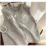 Women's Embroidered round Neck Knitted Vest Cardigan Loose 2024 Spring New Korean Style Versatile Sweater Vest Top