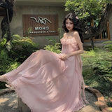 dress 2024 New Chiffon Beach Dress Sling Dress Sanya Seaside Vacation Female Summer Super Fairy Bohemian