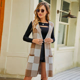 Chicdear-Winter outfits ideas Sleeveless sweater jacket plaid jacquard vest cardigan