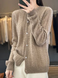 Christmas gift    Wool Cardigan Womens Clothing O-neck Sweater Mujer Long Sleeve Tops Knitwears Korean Fashion Style New In Outerwears Crochet