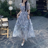 Chicdear French Style Fashion Women Sweet Floral Dress Fashion Tighten The Waist 2024 Spring Summer New Dress Fashion Princess Dress