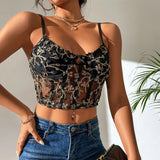 Chicdear- Floral Emrbroidery Cami Top Women Spaghetti Strap Boho Crop Top Backless Camisole Bluas