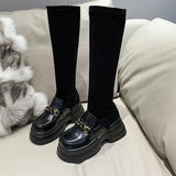 Chicdear-Rock Shoes Woman  Boots Sexy Thigh High Heels High Sexy Winter Footwear Boots-Women Round Toe Black Rubber Stiletto Lolita Over-