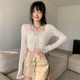 Chicdear 2024 Summer Cardigans Women Korean Style V-neck Solid Color Long Sleeve Slim Versatile Office Lady Short Chiffon Blouse Female