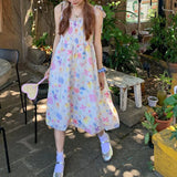 Chicdear Korean Style Floral Women Kawaii Suspenders Dress Elegant Tighten The Waist 2024 Spring Summer New Dress Fashion Princess Dress