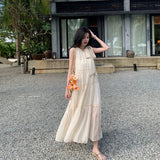 Chicdear Summer Elegant Bow Lace Up Pleated Long Dress Women Fashion Loose Sleeveless Dresses 2024 Female Evening Party Dress Vestidos