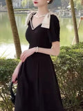 Chicdear Summer New Women Fashion Elegant Black Midi Dresses Office Lady One Piece Casual Dress Female Vintage A-Line Clothes Vestdios