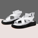 Chicdear-Voguable  Sandals Women Genuine Leather  Summer New Clip Toe Sandals Ladies Roman Women Shoes Muffin Sandals