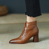 Chicdear -NEW Fall Shoes Women Pointed Toe Chunky Heel Shoes Women Retro Split Leather Modern Boots Concise Ankle Boots Women Brown Shoes