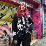 Christmas gift    Y2k Women's Knitted Sweater Gothic Skull Star Jacquard Pullover Fashion Street Knitted Sweater