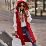 Chicdear -  Sleeveless Winter Jacket Women Midi Coats Down Vest Keep Warm Elegant Black Hooded Street Hipster Lady Cotton Overcoat