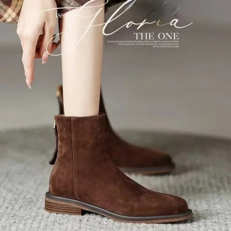 Chicdear - Shoes for Women 2023 New Elegant Retro Women's Boots High Quality Brown Ankle Boots Autumn Winter Fashion Zipper Modern Boots