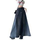 Chicdear Sense Retro Contrasting Denim Long Dress Tall Meat Covering High Waist Color-block Skirt Women's Spring and Autumn