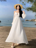 Chicdear Summer White Holiday Beach Long Dress Women Off Shoulder Backless Runway Vestidos Korean Chic A-line Sundress Clothes