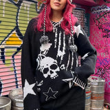 Christmas gift    Y2k Women's Knitted Sweater Gothic Skull Star Jacquard Pullover Fashion Street Knitted Sweater