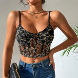 Chicdear- Floral Emrbroidery Cami Top Women Spaghetti Strap Boho Crop Top Backless Camisole Bluas