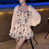 Chicdear Women Summer Floral Suspender Belt Sweet Dress Fashion Tighten The Waist 2024 New Spring Summer Dress Elegant Kawaii Dress