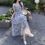 Chicdear French Style Fashion Women Sweet Floral Dress Fashion Tighten The Waist 2024 Spring Summer New Dress Fashion Princess Dress