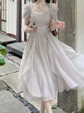 Chicdear Korean Chic Ruffle Fairy Midi Dress Women 2024 New Summer Elegant Solid Princess Birthday Party Vestidos Female Casual Clothes