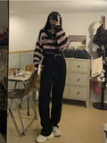 Chicdear - QWEEK Y2k Gothic Harajuku Stripped Crop Sweater Women Fairy Grunge Knitted Pullovers Hollow Out Mall Goth Tops 2023 Autumn