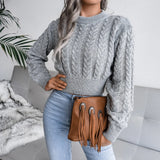 Chicdear - Women Autumn Winter Long Sleeve Twist Neck Knit Crop Sweater For Ladies Fashion Slim All Match Tops