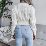 Chicdear - Women Autumn Winter Long Sleeve Twist Neck Knit Crop Sweater For Ladies Fashion Slim All Match Tops