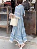 Chicdear 2024 Summer Casual Boho Midi Dress Women Outwear Beach Elegant Dress Office Lady Short Sleeve French One Piece Dress Korean