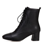 Chicader - 2023 Fashion Women's Ankle Boots Autumn Winter Black White Boots Shoes Woman Casual Low Heels Short Boots Lace Up Large