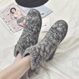 Chicdear - New Women's boots snow boots 2023 knitted wool plus velvet thickened non-slip winter high tube gray cotton shoes winter boots