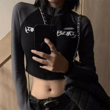 Chicdear Y2K Vintage Top Jacket T-shirt Women Spring Summer Sexy O Neck Crop Top Korean Fashion High Street Zip Up Skinny Tees Egirl