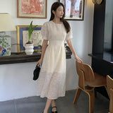 Chicdear French Midi Dresses for Women 2024 Summer New Elegant Party Female Clothes Sweet Vintage Short Sleeves Korean Evening Dress