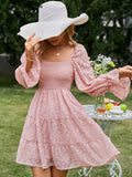 Chicdear Holiday A-Line Ruffle Smock Women's Summer Dress Mini  Poet Long Sleeve Soft Beach Sundress  Causal Short Mujer Vestidos