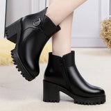Chicader - 2023 New Elegant Comfort Warm Winter Boots Black Genuine Leather Boots Thick Sole Non-slip High Heel Snow Shoes Women Wool Boots
