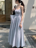 Chicdear New Summer Solid Midi Dress Women Spaghetti Strap A-line Casual Korean Chic Streetwear with Pockets Slim One Piece Vestidos