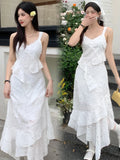 Chicdear Summer White Irregular Dress Y2k Vintage Elegant Off Shoulder Sleeveless Long Dress Vintage Party Club One Piece Frocks Clothes