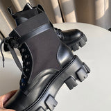 Chicdear - Elegant Luxury Women's Martin Boots 2023 Winter Muffin Platform Black Punk High End Leather Designer Shoes Woman Ankle Boots 41