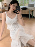 Chicdear Summer White Irregular Dress Y2k Vintage Elegant Off Shoulder Sleeveless Long Dress Vintage Party Club One Piece Frocks Clothes