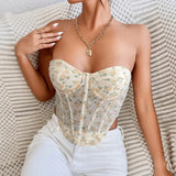 Chicdear- Boho Floral Strapless Crop Top Women Summer Sexy Camisole Vintage Sexy Backless Top Party