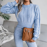 Chicdear - Women Autumn Winter Long Sleeve Twist Neck Knit Crop Sweater For Ladies Fashion Slim All Match Tops