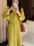 Chicdear Spring Summer Women Casual Single-Breasted Shirt Dress Female Long Sleeve Bandage Midi Vestidos Clothes